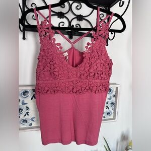 Floral Lace Pink Tank Top